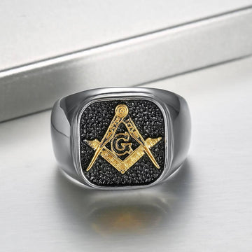 Vintage Black Stainless Steel Masonic Retro Silver Color Titanium Male Ring - The Jewellery Supermarket